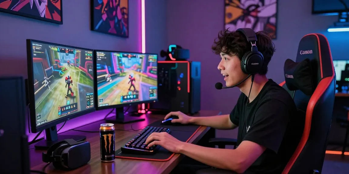 Gamer immersed in FAFA 828 game setup with high-end tech and vibrant lighting.