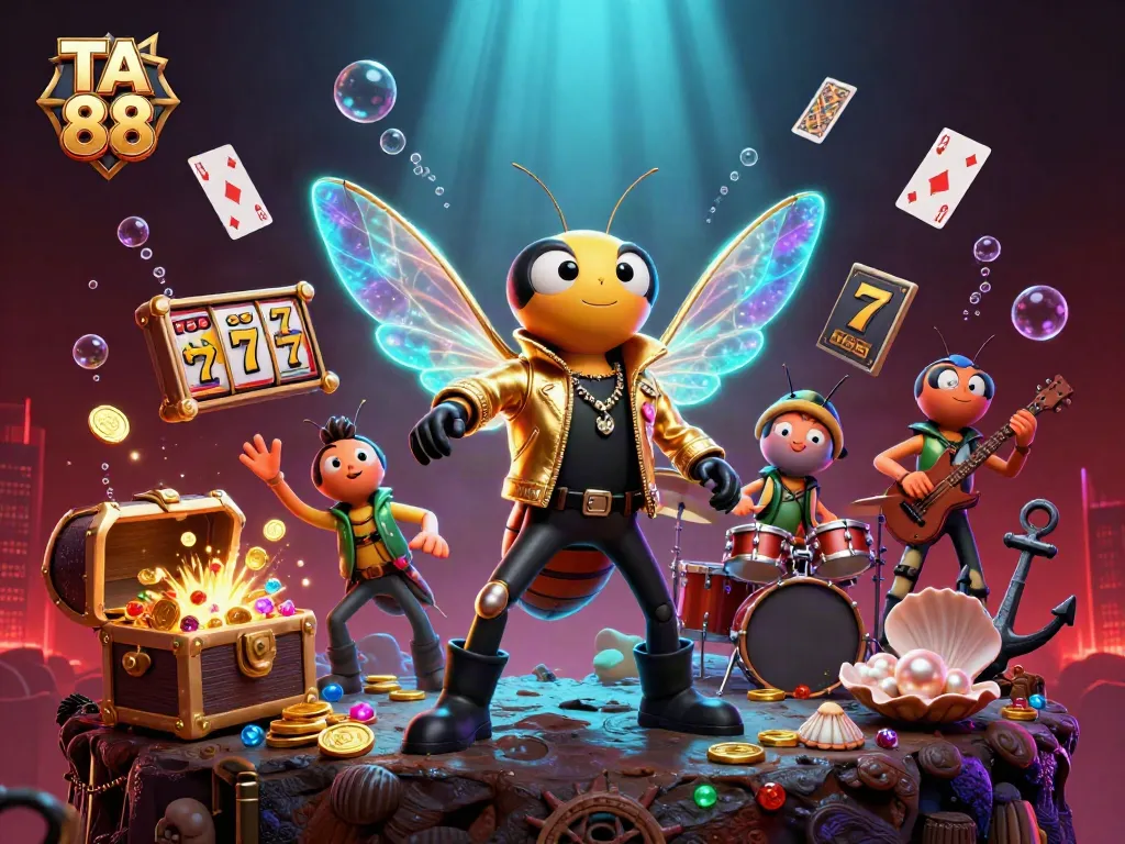 TA 88 casino scene featuring a cicada rock star and vibrant gambling elements