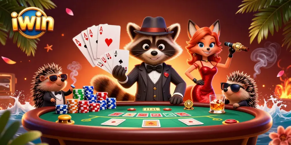 Experience exhilarating iwin gameplay with charming cartoon characters in a vibrant casino.