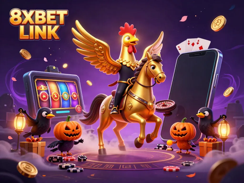 Experience the thrill of 8XBET LINK with this dynamic casino scene featuring gaming excitement.