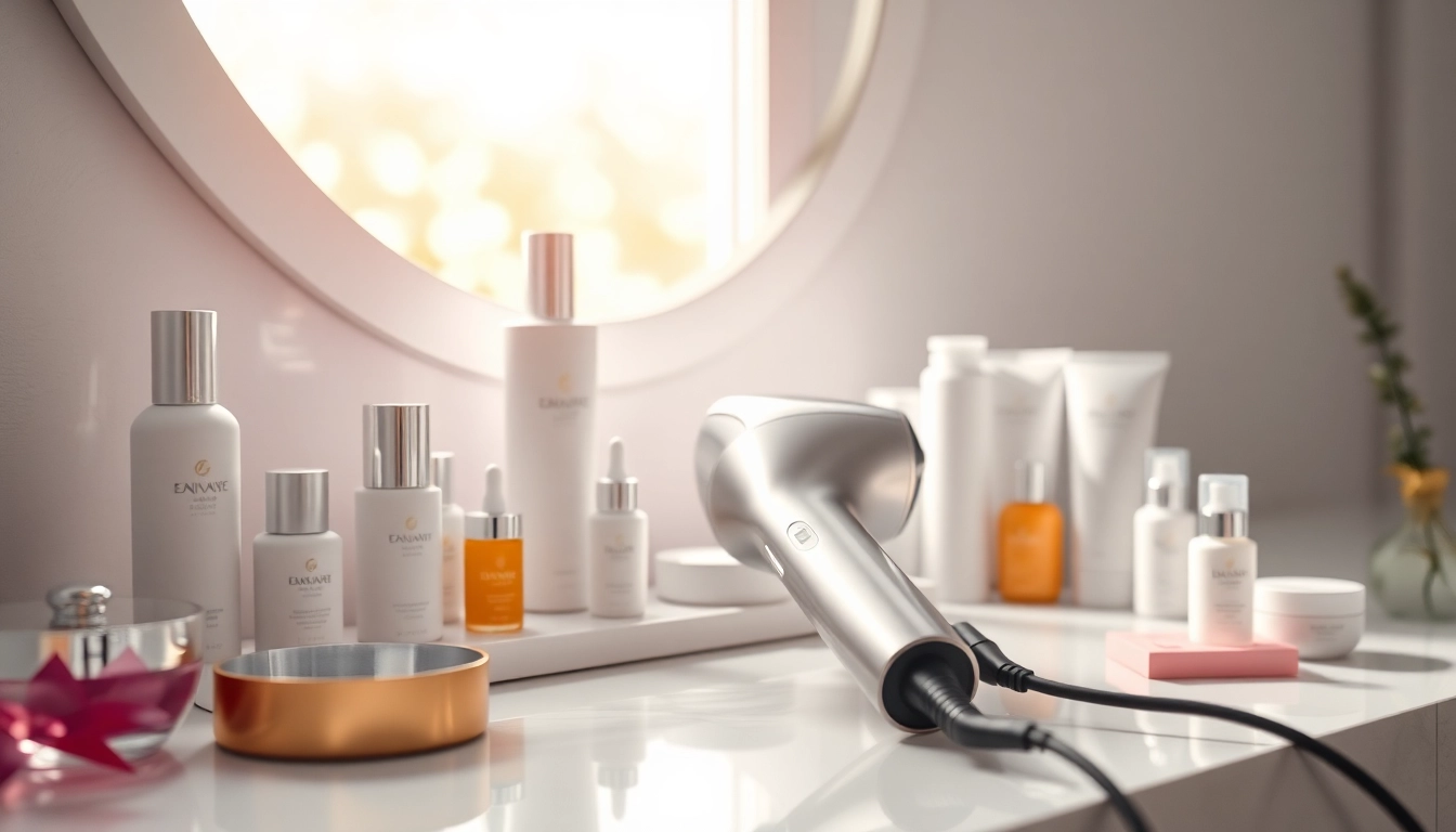 Laifen se effektvoller Haartrockner auf einem eleganten Schminktisch mit Beauty-Produkten.