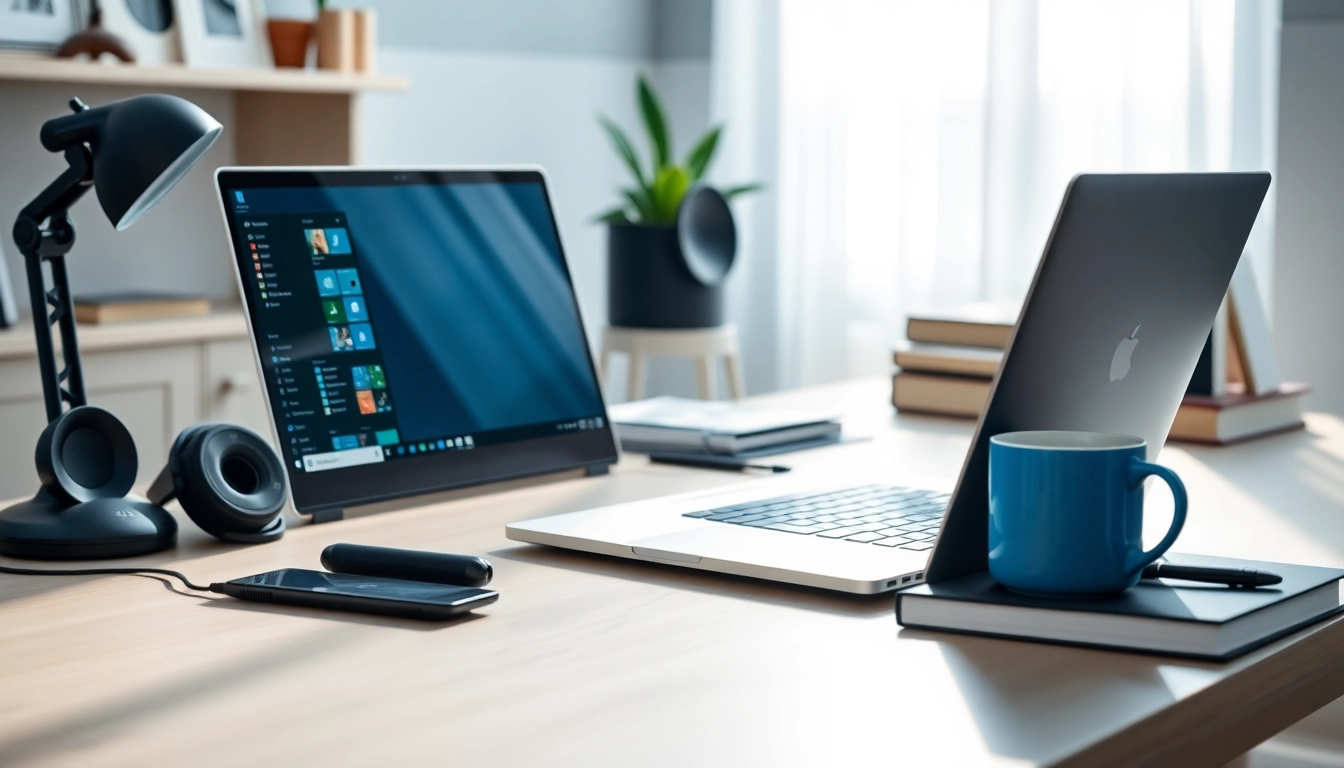 Windows 11 Pro deutsch kaufen: Modern workspace showcasing a sleek laptop, symbolizing productivity and innovation.