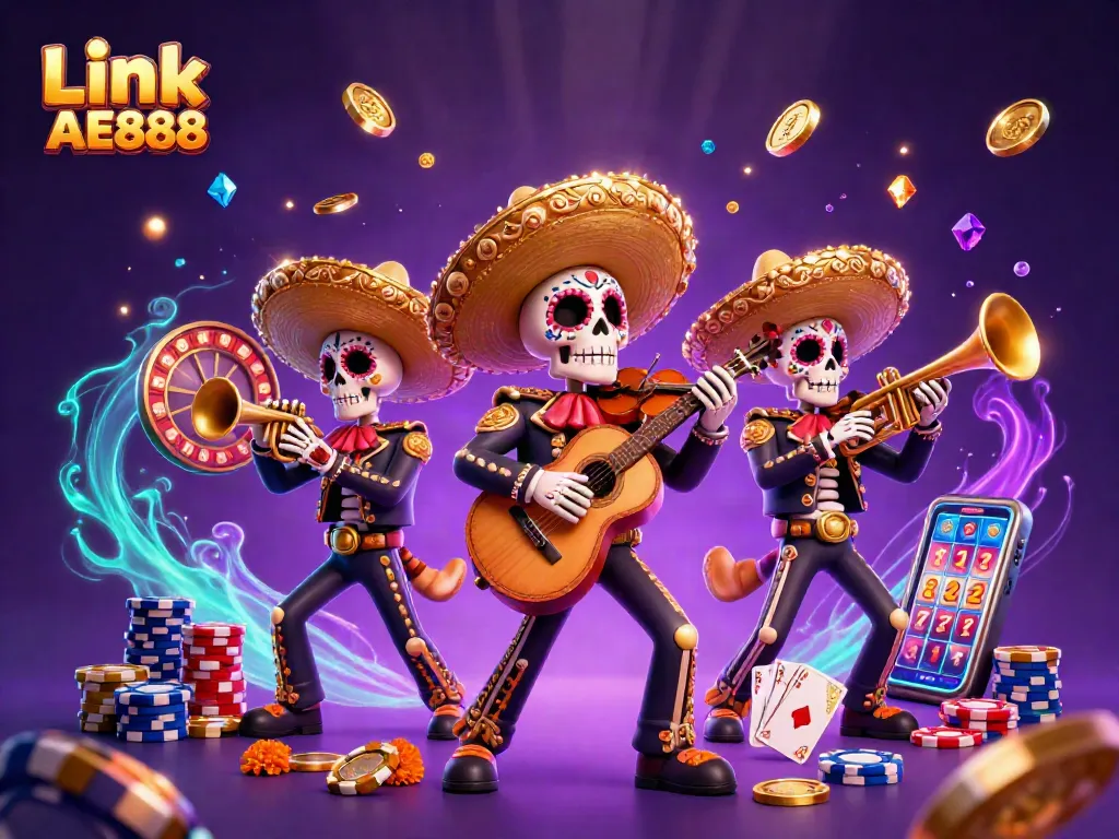Experience thrilling gaming action with Link AE888's colorful casino elements and festive atmosphere.