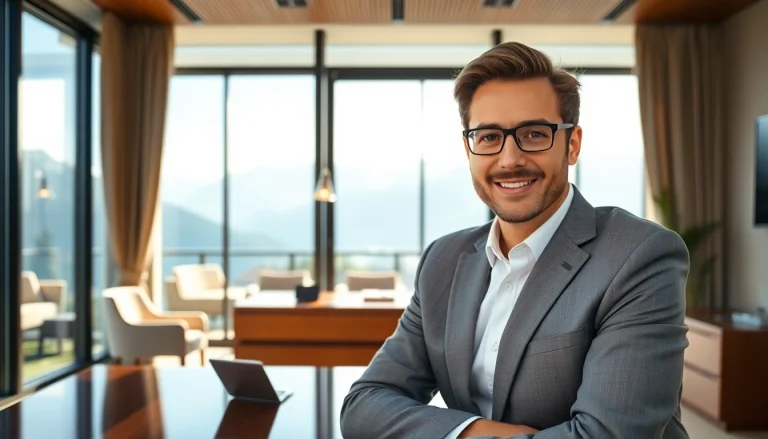 Professioneller Headhunter Schweiz im Büro mit Ausblick auf die Alpen