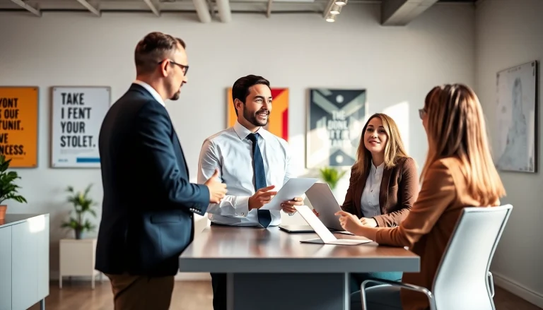 Headhunter Schweiz bespricht Karrierechancen in einem modernen Büro mit hellen Farben.